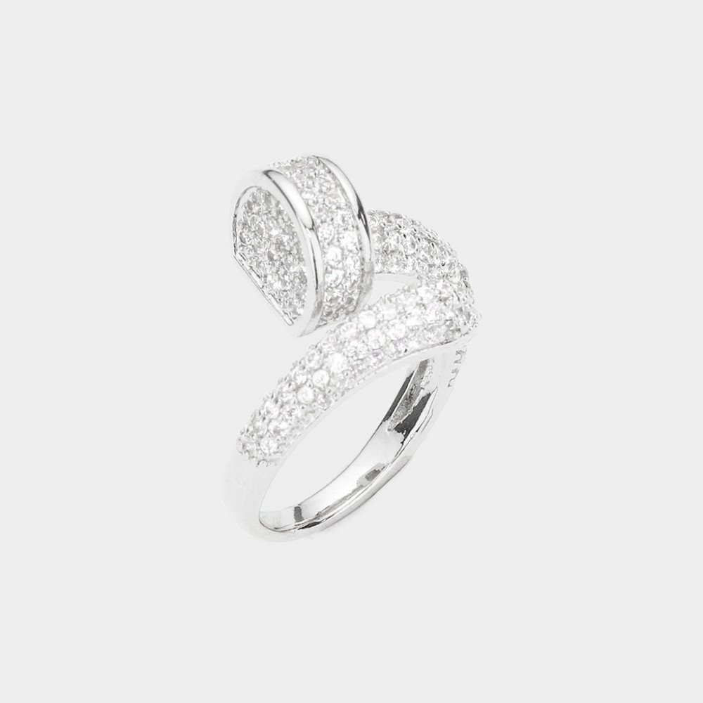 Silver Metal CZ Crystal Rhinestone Screw Finger Bling Nail Ring Statement Jewels